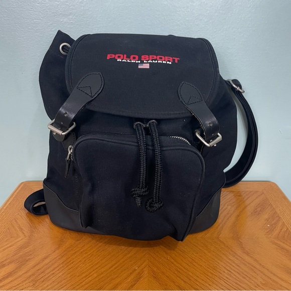 Vintage Ralph Lauren Polo Sport Backpack Rucksack Napsack Y2K Black main image 7